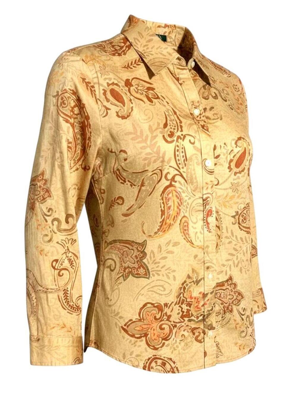 LAUREN RALPH LAUREN Womens (L) Paisley Print 100% Cotton Button-Down Blouse